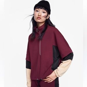 Zara Colorblock Maroon Quarter-Zip Pullover size Large
